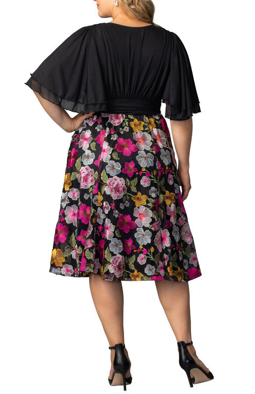 Lillian Embroidered Cocktail Dress - Vibrant Floral - Plus