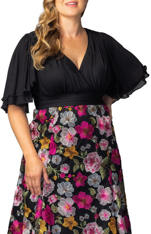 Lillian Embroidered Cocktail Dress - Vibrant Floral - Plus