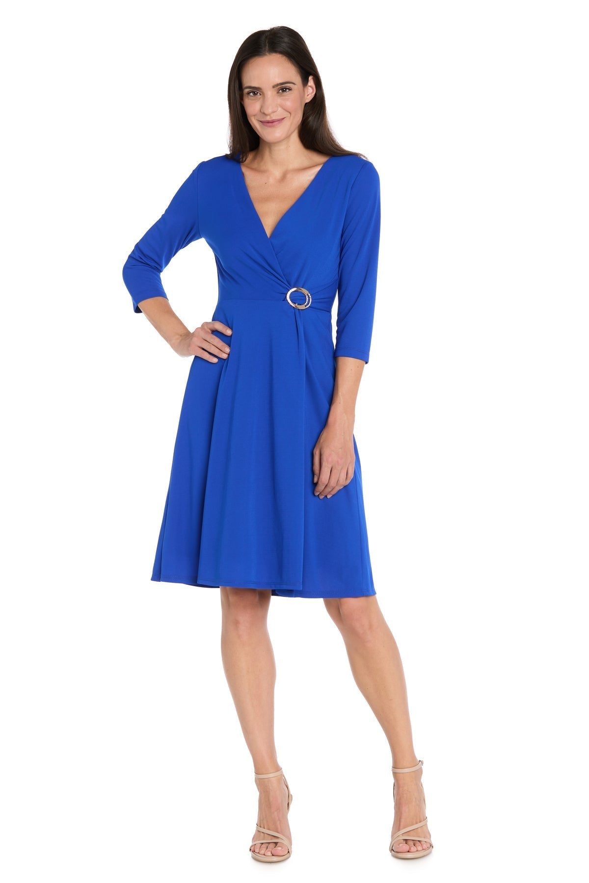 Jersey Faux Wrap with 3/4 Sleeves - Petite