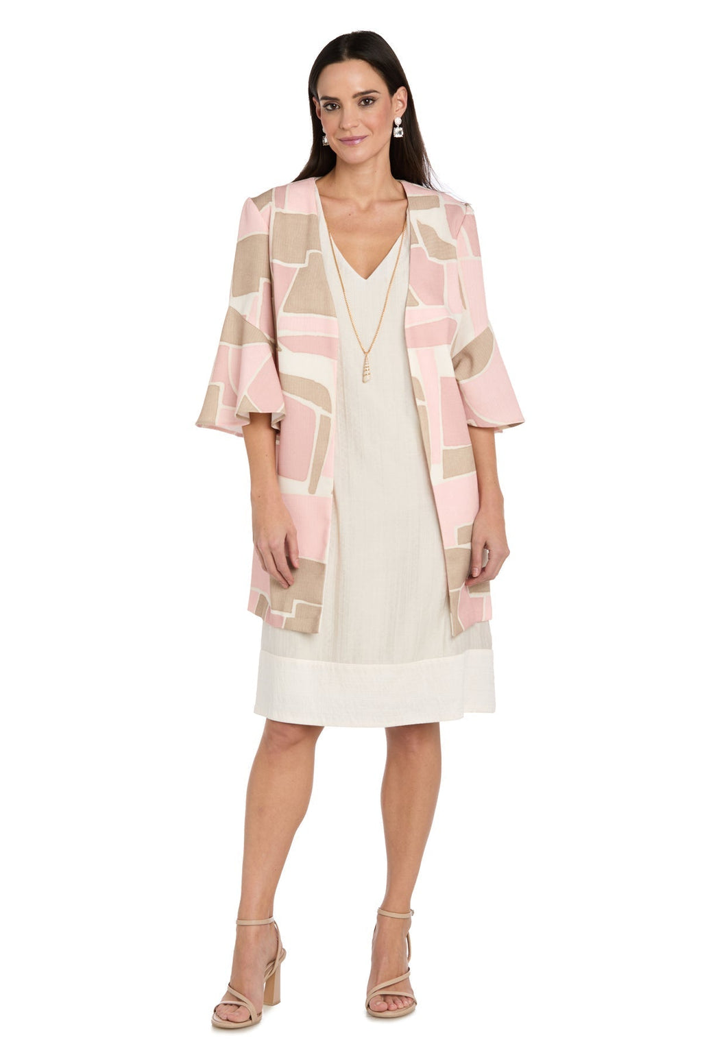 2Pc Jacket Dress with Printed Jacket and Necklace - Petite