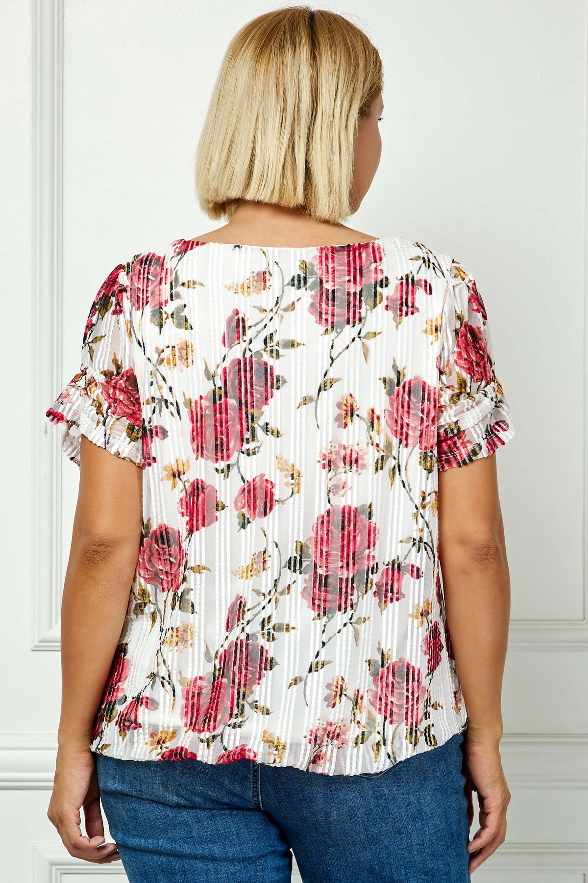 Step Sleeve Cutout Neck Ring Trim Bubble Blouse in Ivory - Plus