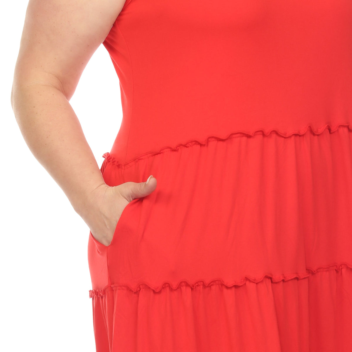 Scoop Neck Tiered Midi Dress - Plus